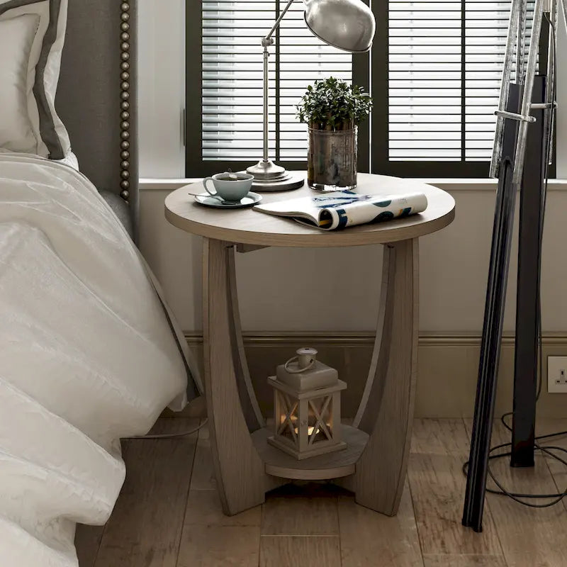Table d'appoint rustique COZAYH avec étagère de rangement, Table d'appoint ronde de style campagnard français