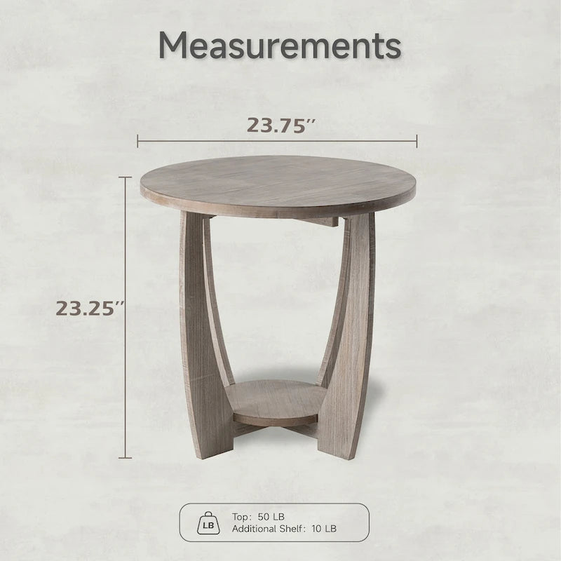 Table d'appoint rustique COZAYH avec étagère de rangement, Table d'appoint ronde de style campagnard français