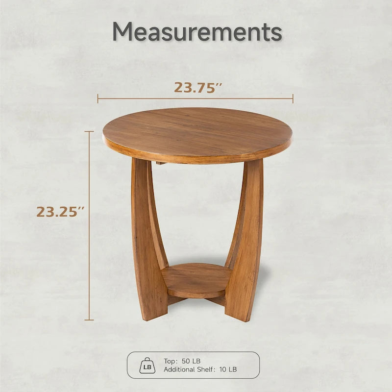 Table d'appoint rustique COZAYH avec étagère de rangement, Table d'appoint ronde de style campagnard français