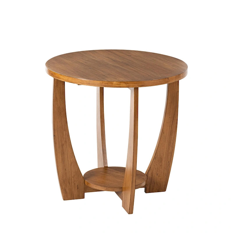 Table d'appoint rustique COZAYH avec étagère de rangement, Table d'appoint ronde de style campagnard français
