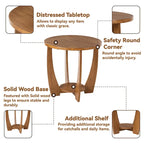 Table d'appoint rustique COZAYH avec étagère de rangement, Table d'appoint ronde de style campagnard français