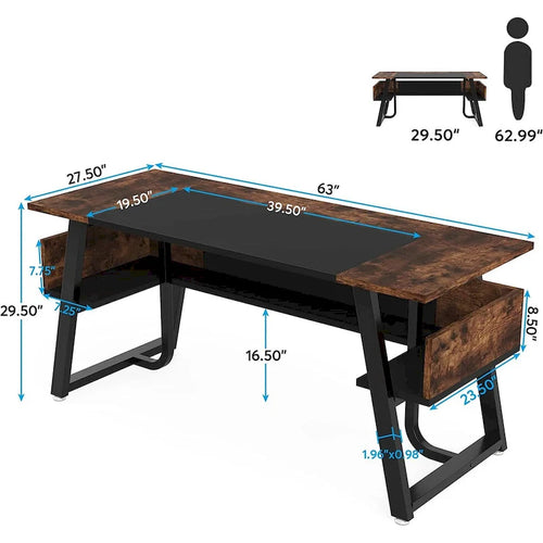 63 Bureau d'ordinateur exécutif : étagère de rangement, poste de travail moderne et simple
