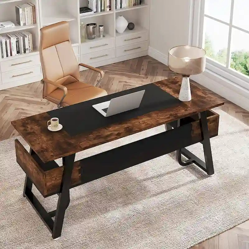 63 Bureau d'ordinateur exécutif : étagère de rangement, poste de travail moderne et simple