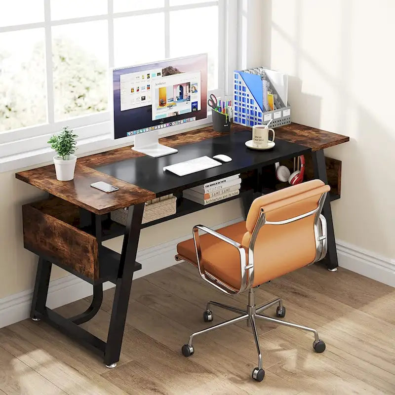 63 Bureau d'ordinateur exécutif : étagère de rangement, poste de travail moderne et simple