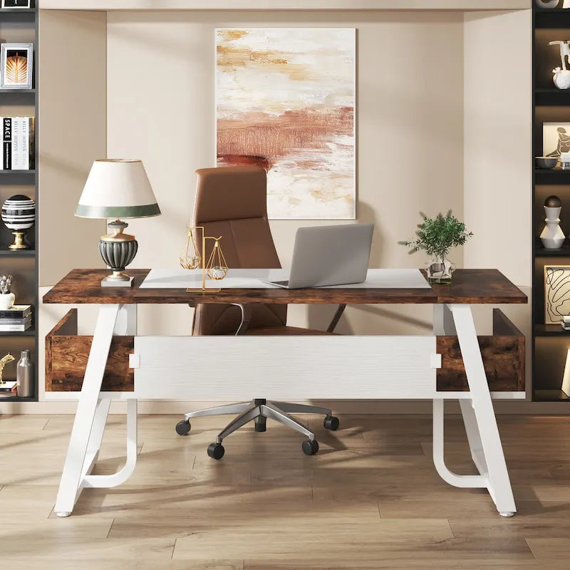 63 Bureau d'ordinateur exécutif : étagère de rangement, poste de travail moderne et simple