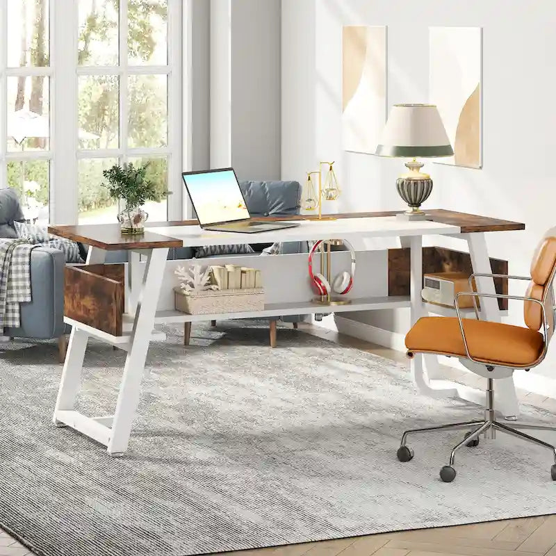 63 Bureau d'ordinateur exécutif : étagère de rangement, poste de travail moderne et simple