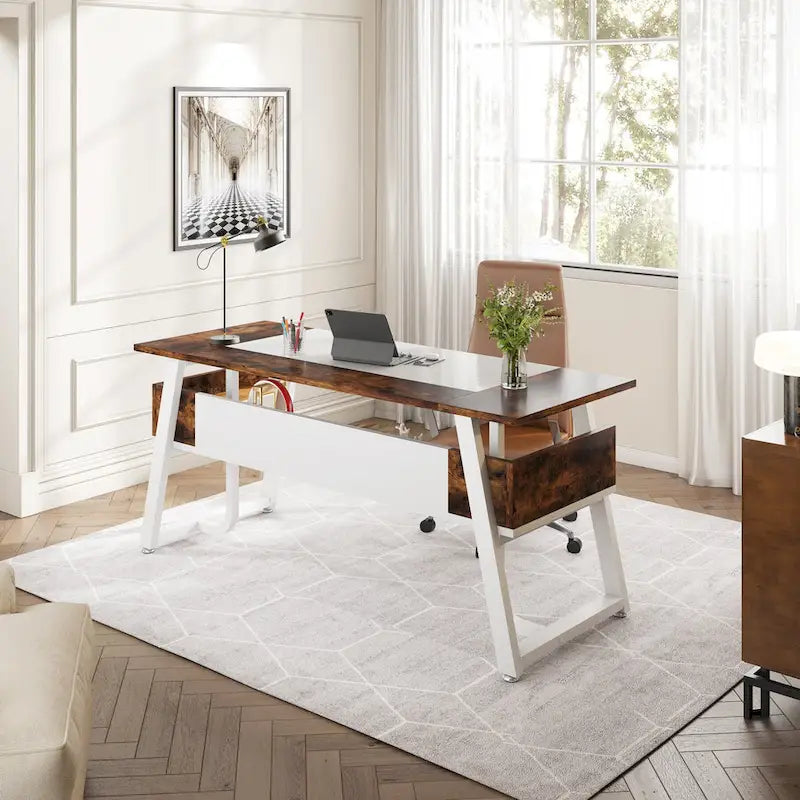 63 Bureau d'ordinateur exécutif : étagère de rangement, poste de travail moderne et simple