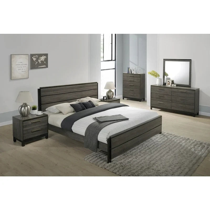 Ensemble de chambre à coucher 6 pièces Roundhill Furniture Ioana 187 avec grand lit en bois gris vieilli