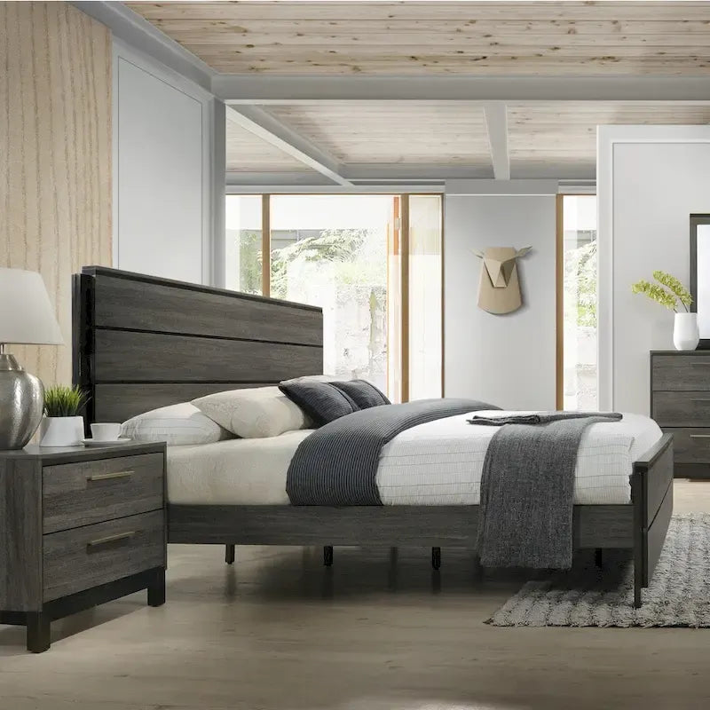 Ensemble de chambre à coucher 6 pièces Roundhill Furniture Ioana 187 avec grand lit en bois gris vieilli