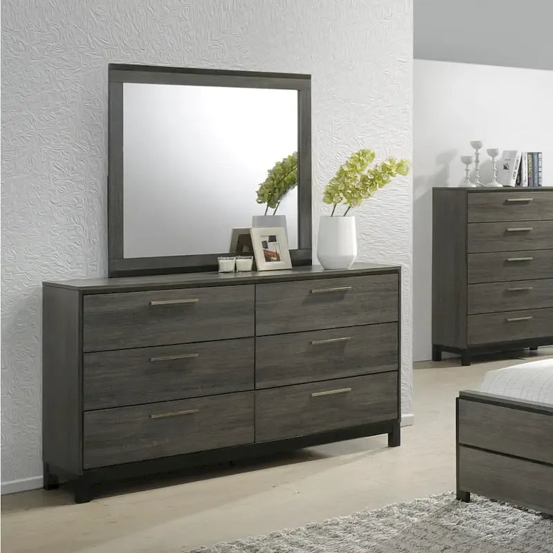 Ensemble de chambre à coucher 6 pièces Roundhill Furniture Ioana 187 avec grand lit en bois gris vieilli