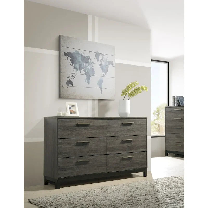 Ensemble de chambre à coucher 6 pièces Roundhill Furniture Ioana 187 avec grand lit en bois gris vieilli