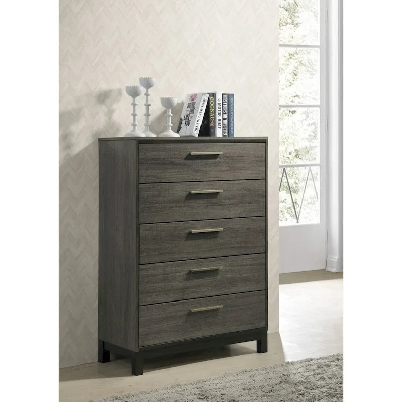 Ensemble de chambre à coucher 6 pièces Roundhill Furniture Ioana 187 avec grand lit en bois gris vieilli