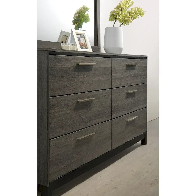 Ensemble de chambre à coucher 6 pièces Roundhill Furniture Ioana 187 avec grand lit en bois gris vieilli
