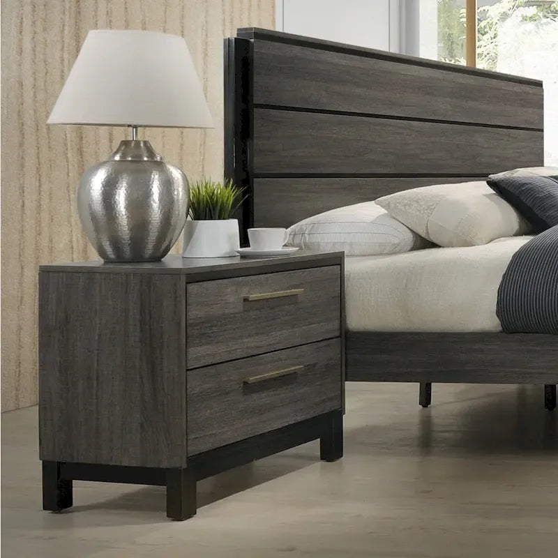 Ensemble de chambre à coucher 6 pièces Roundhill Furniture Ioana 187 avec grand lit en bois gris vieilli