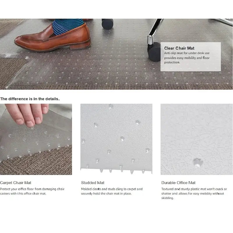 Tapis de protection de sol à picots en PVC D&W pour chaise de bureau pour moquettes à poils courts