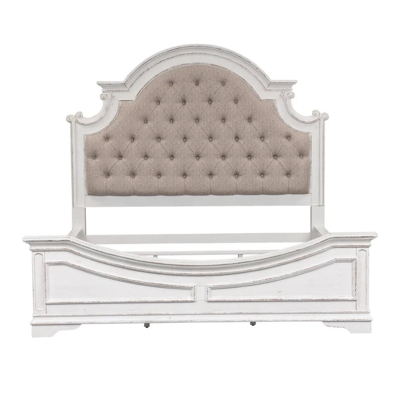 Ensemble de lit tapissé, commode avec miroir et table de nuit Magnolia Manor