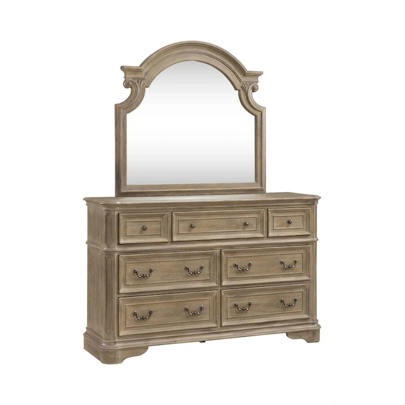 Ensemble de lit tapissé, commode avec miroir et table de nuit Magnolia Manor