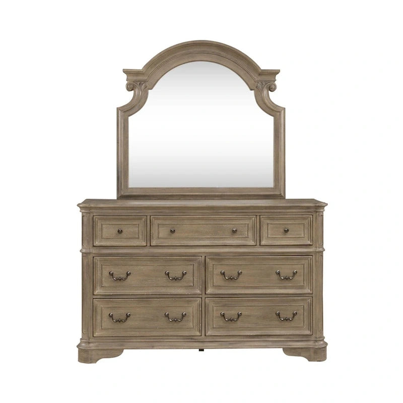 Ensemble de lit tapissé, commode avec miroir et table de nuit Magnolia Manor