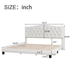 Lit Plateforme King Size, Rembourré Moderne avec Tête de Lit, Cadre de Lit Robuste Capitonnée avec Support à Lattes en Bois, Beige