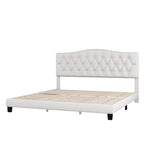 Lit Plateforme King Size, Rembourré Moderne avec Tête de Lit, Cadre de Lit Robuste Capitonnée avec Support à Lattes en Bois, Beige