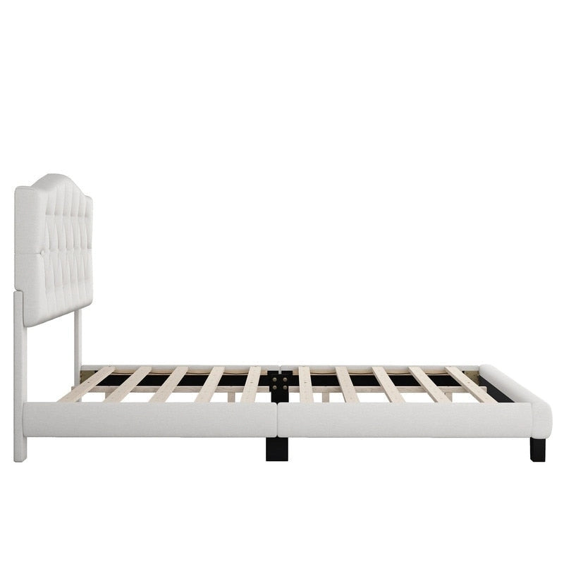 Lit Plateforme King Size, Rembourré Moderne avec Tête de Lit, Cadre de Lit Robuste Capitonnée avec Support à Lattes en Bois, Beige