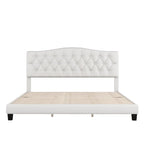 Lit Plateforme King Size, Rembourré Moderne avec Tête de Lit, Cadre de Lit Robuste Capitonnée avec Support à Lattes en Bois, Beige