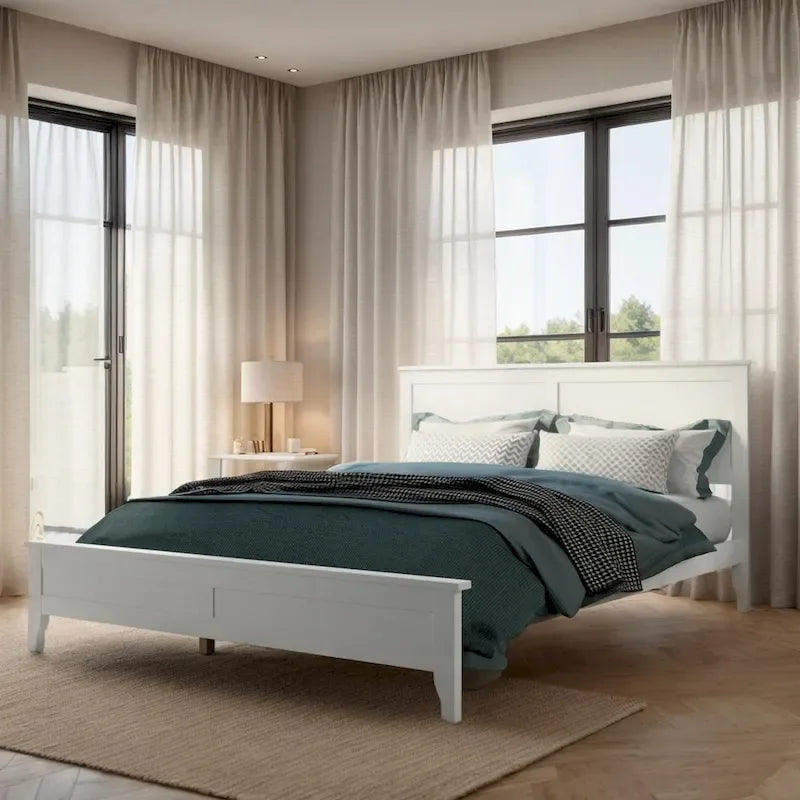 Lit plateforme queen moderne en bois massif blanc