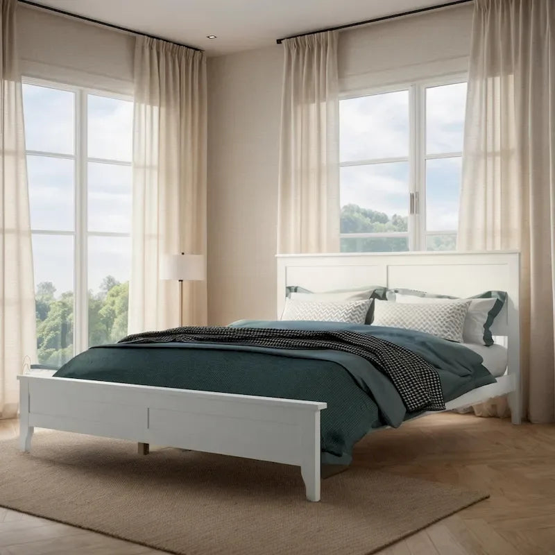 Lit plateforme queen moderne en bois massif blanc