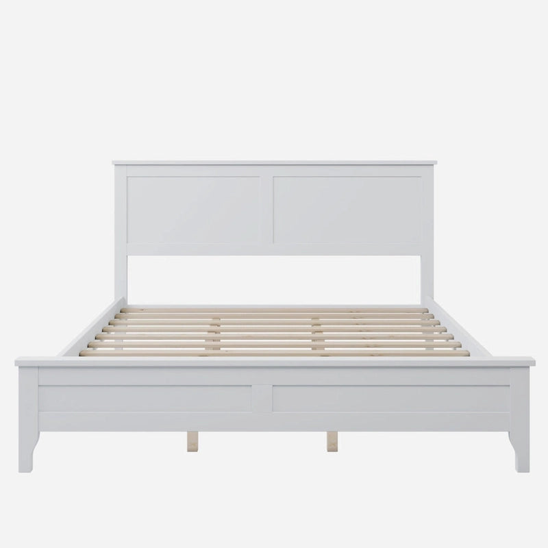 Lit plateforme queen moderne en bois massif blanc
