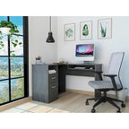 Bureau en L FM Furniture Raleigh avec deux tiroirs, une étagère et rangement pour unité centrale