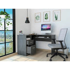 Bureau en L FM Furniture Raleigh avec deux tiroirs, une étagère et rangement pour unité centrale