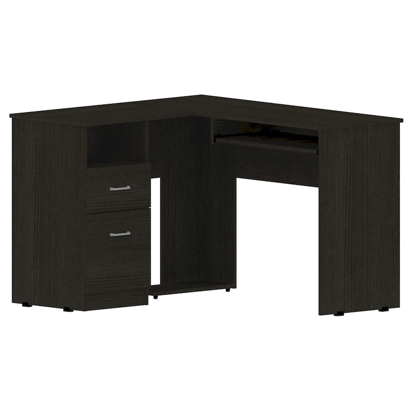 Bureau en L FM Furniture Raleigh avec deux tiroirs, une étagère et rangement pour unité centrale
