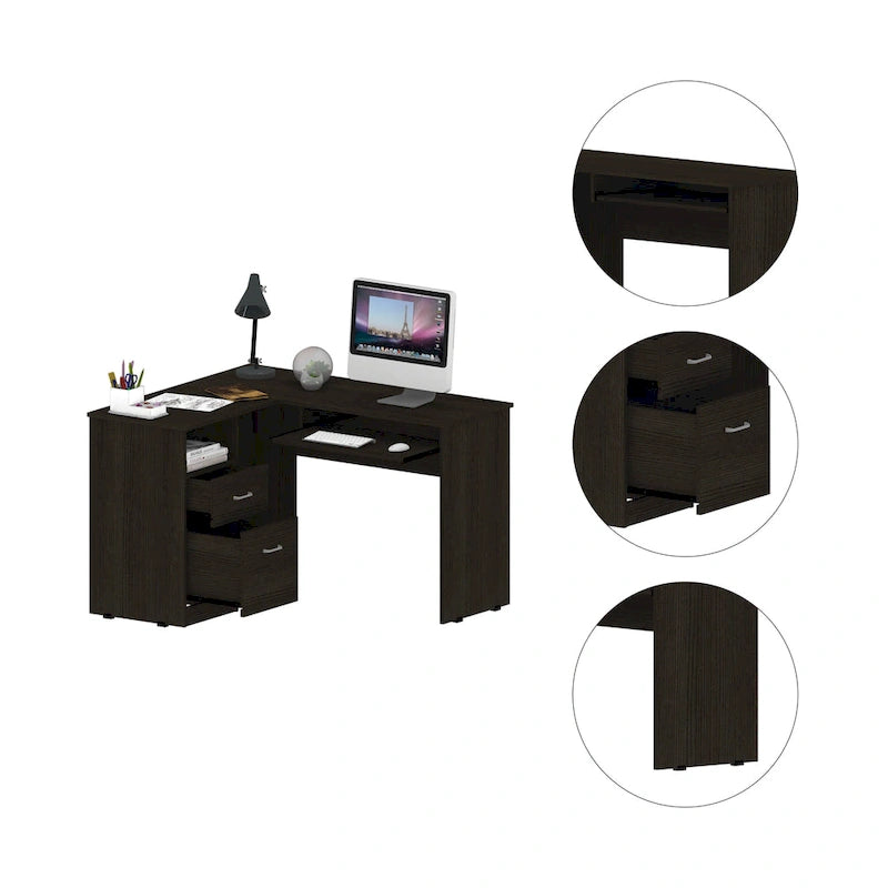 Bureau en L FM Furniture Raleigh avec deux tiroirs, une étagère et rangement pour unité centrale
