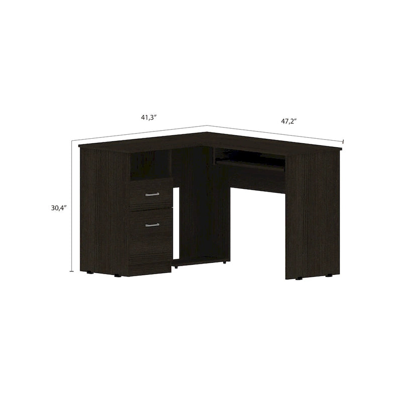 Bureau en L FM Furniture Raleigh avec deux tiroirs, une étagère et rangement pour unité centrale