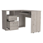 Bureau en L FM Furniture Raleigh avec deux tiroirs, une étagère et rangement pour unité centrale