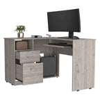 Bureau en L FM Furniture Raleigh avec deux tiroirs, une étagère et rangement pour unité centrale