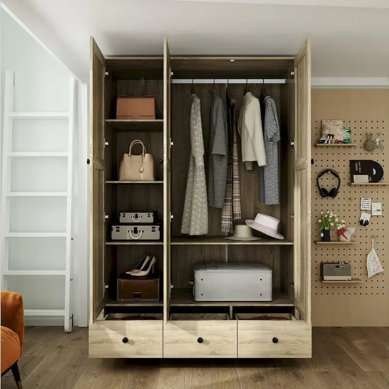 Armoire avec accents en rotin – Organiseur de vêtements spacieux et stylé