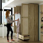 Armoire avec accents en rotin – Organiseur de vêtements spacieux et stylé