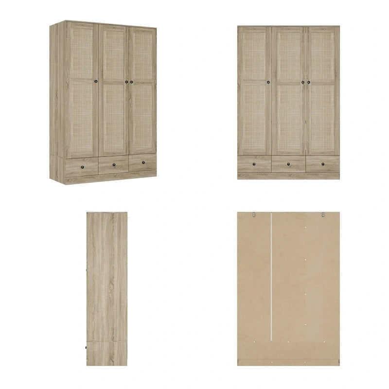 Armoire avec accents en rotin – Organiseur de vêtements spacieux et stylé