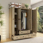 Armoire avec accents en rotin – Organiseur de vêtements spacieux et stylé