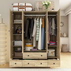 Armoire avec accents en rotin – Organiseur de vêtements spacieux et stylé