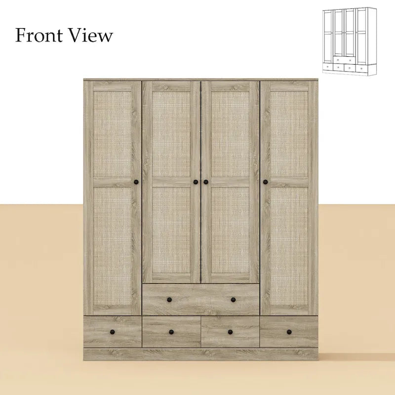 Armoire avec accents en rotin – Organiseur de vêtements spacieux et stylé
