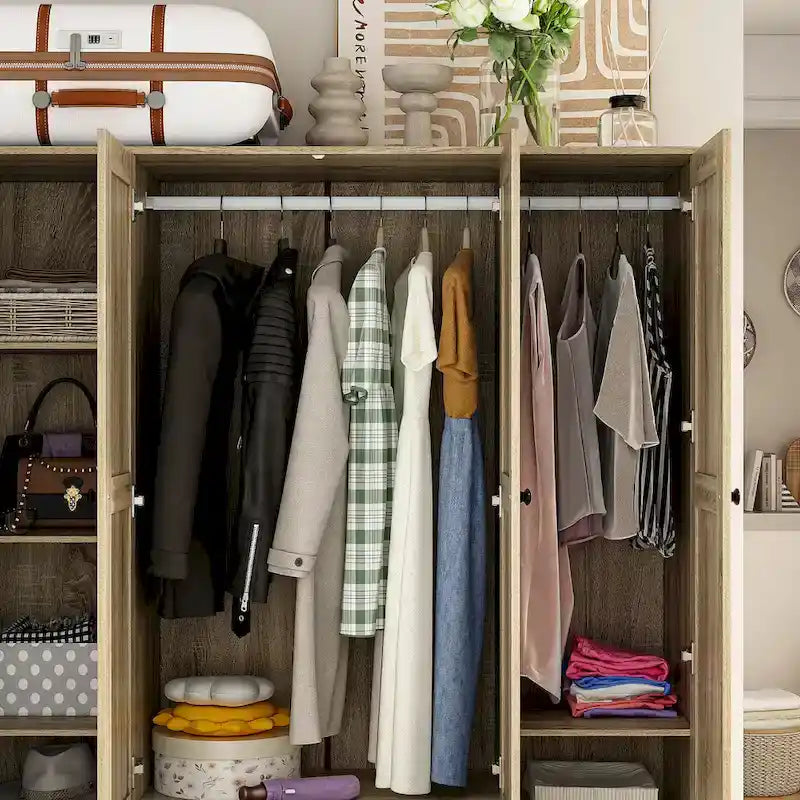 Armoire avec accents en rotin – Organiseur de vêtements spacieux et stylé