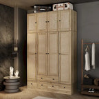 Armoire avec accents en rotin – Organiseur de vêtements spacieux et stylé