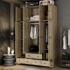 Armoire avec accents en rotin – Organiseur de vêtements spacieux et stylé