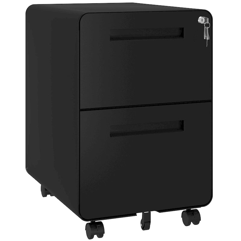 Meuble de rangement à roulettes en acier à 2 tiroirs avec serrure, 24,8 po, moderne