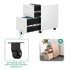 Meuble de rangement à roulettes en acier à 2 tiroirs avec serrure, 24,8 po, moderne