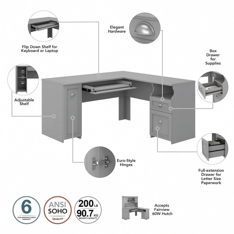 Bureau en L avec huche Fairview 60W par Bush Furniture