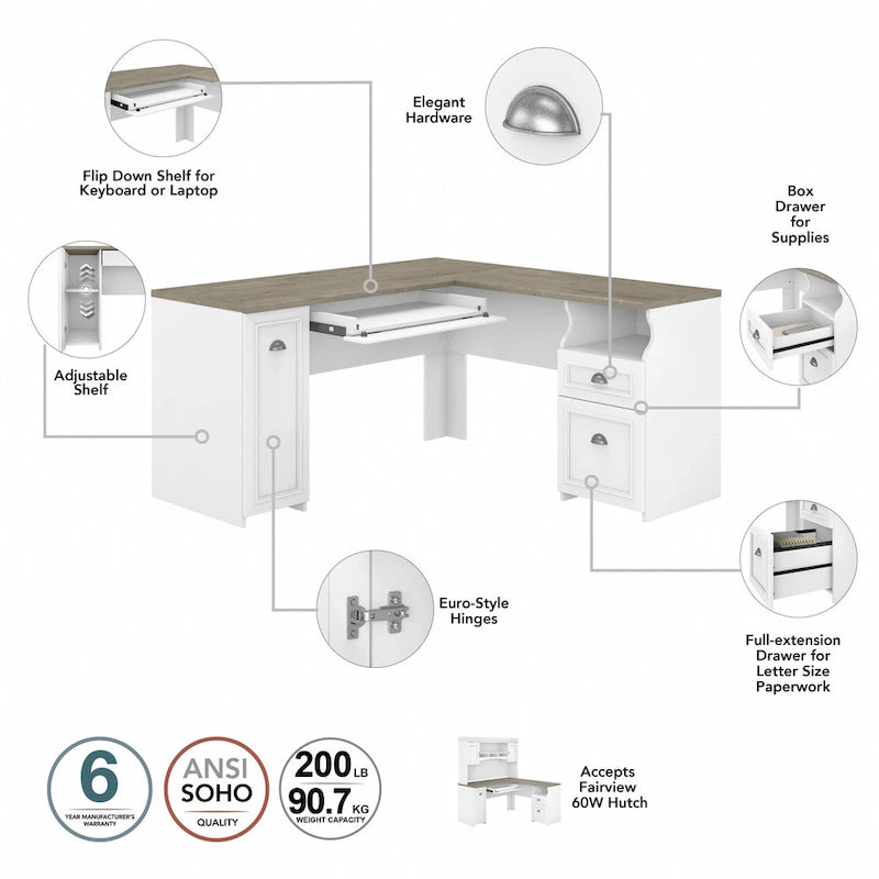 Bureau en L avec huche Fairview 60W par Bush Furniture
