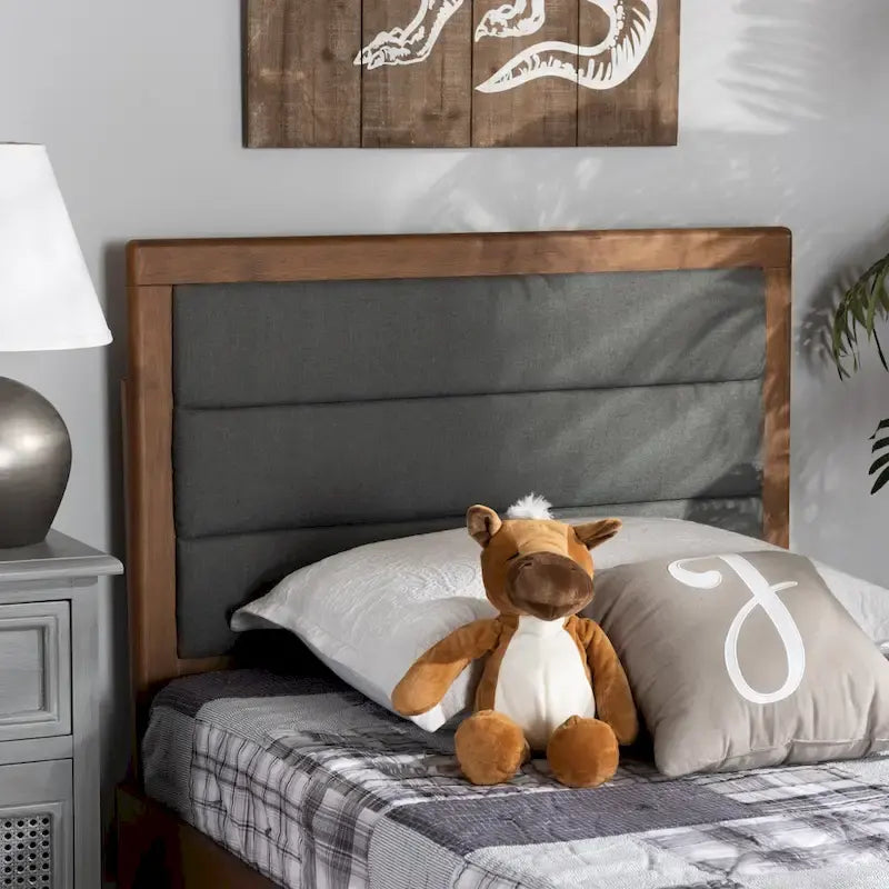 Tête de lit en tissu et bois Dexter Moderne et Contemporaine-Gris Foncé